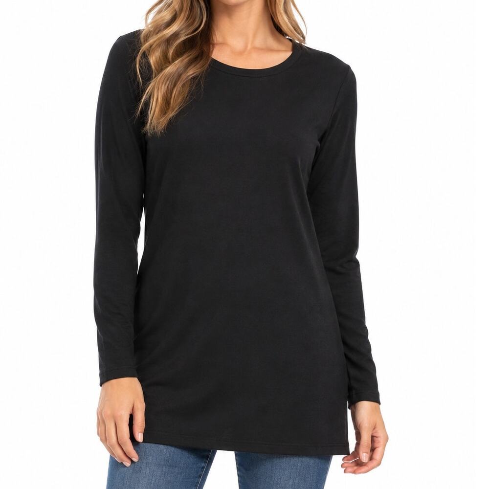 Eileen Fisher Womens M Black Tencel Lyocell Tunic Top Long Sleeve Stretch